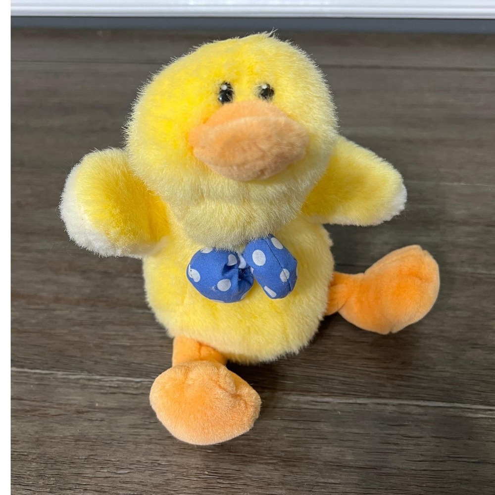 DINK Ross Berrie‎ Yellow Duck Plush Blue Bow Tie Stuffed Animal Toy